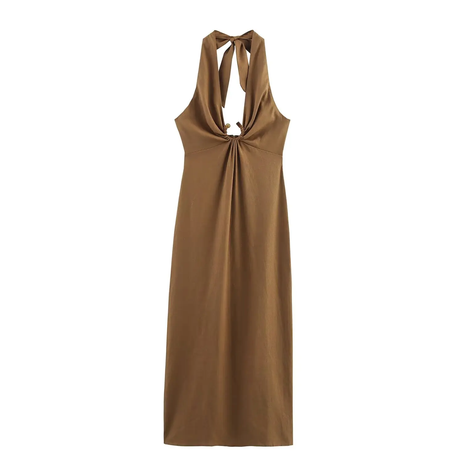 Hazel | Linen Midi Dress with Buckle Detail and Open Back
