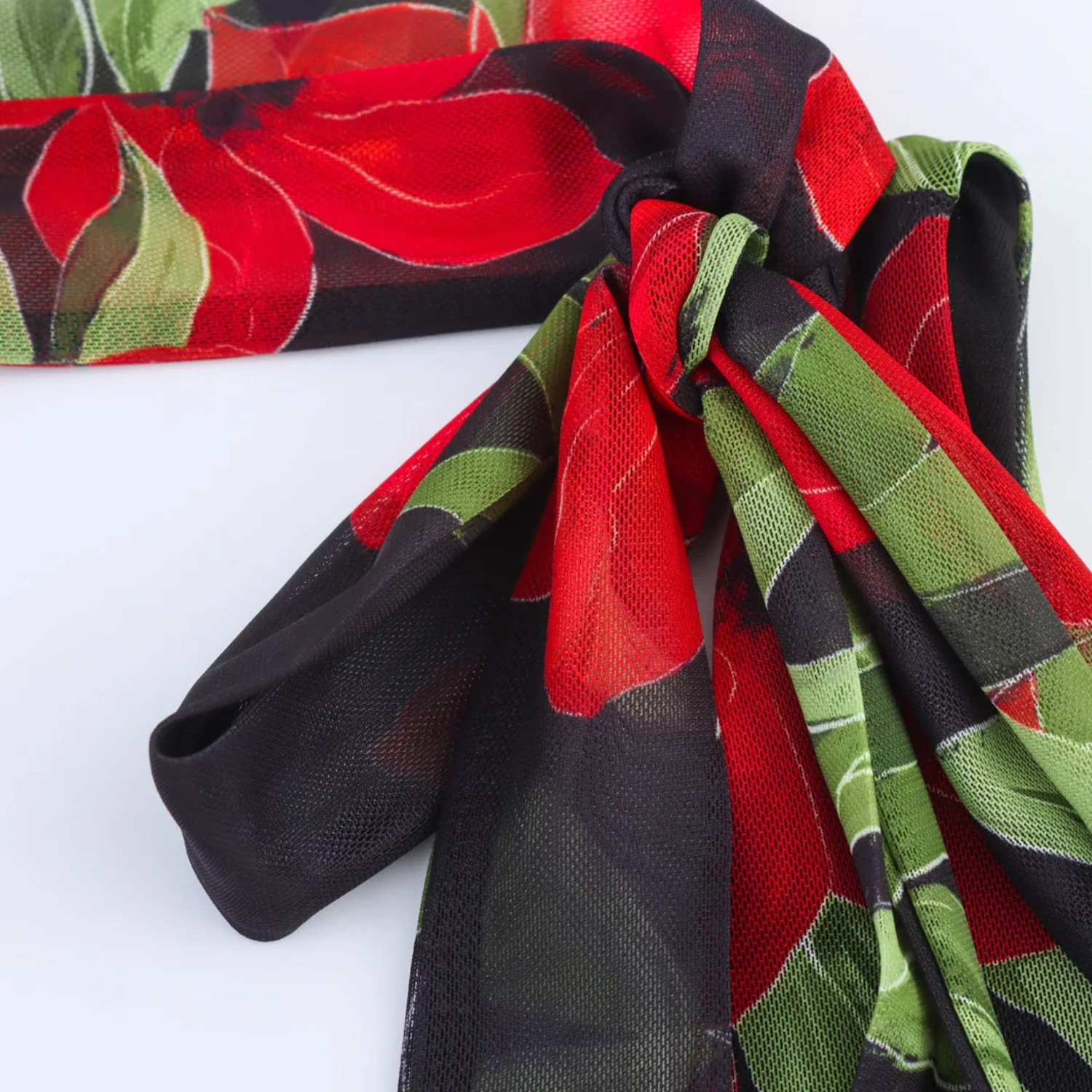 Daisy | Printed Tulle V-Neck Sleeveless Dress with Scarf Detail