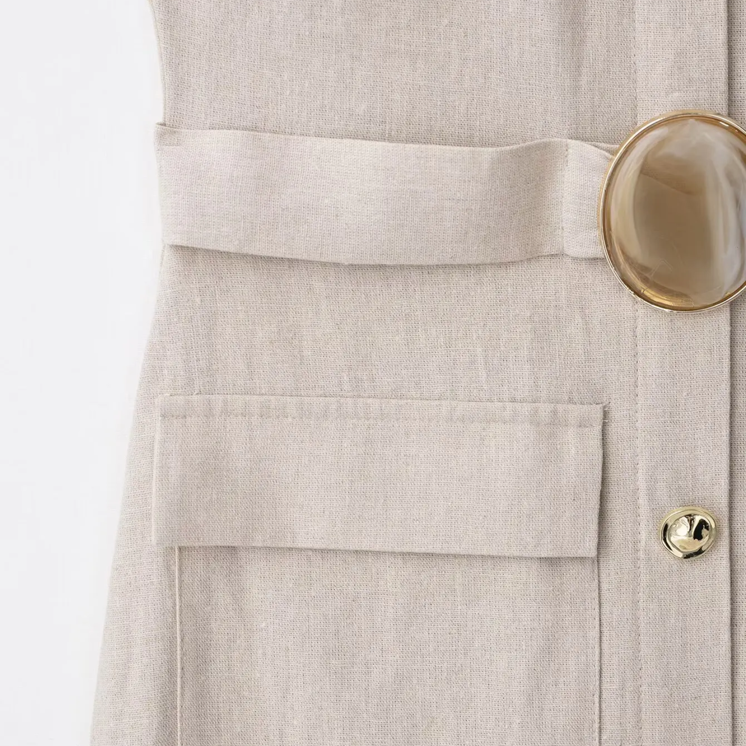 Iris | Sleeveless Linen-Blend Midi Dress with Barrel Pocket Accent
