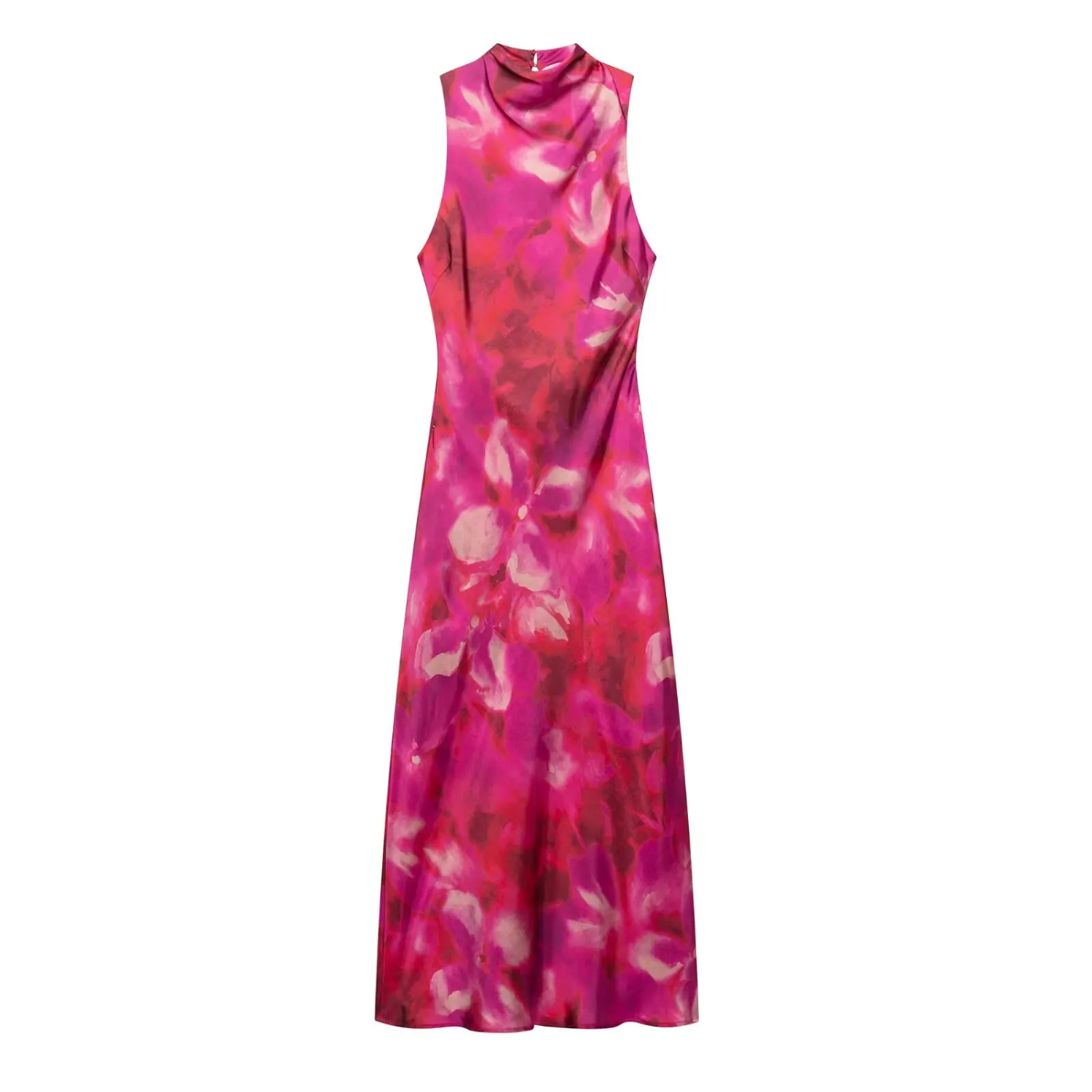 Thea | Printed Satin Midi Dress with Light Luxury Finish