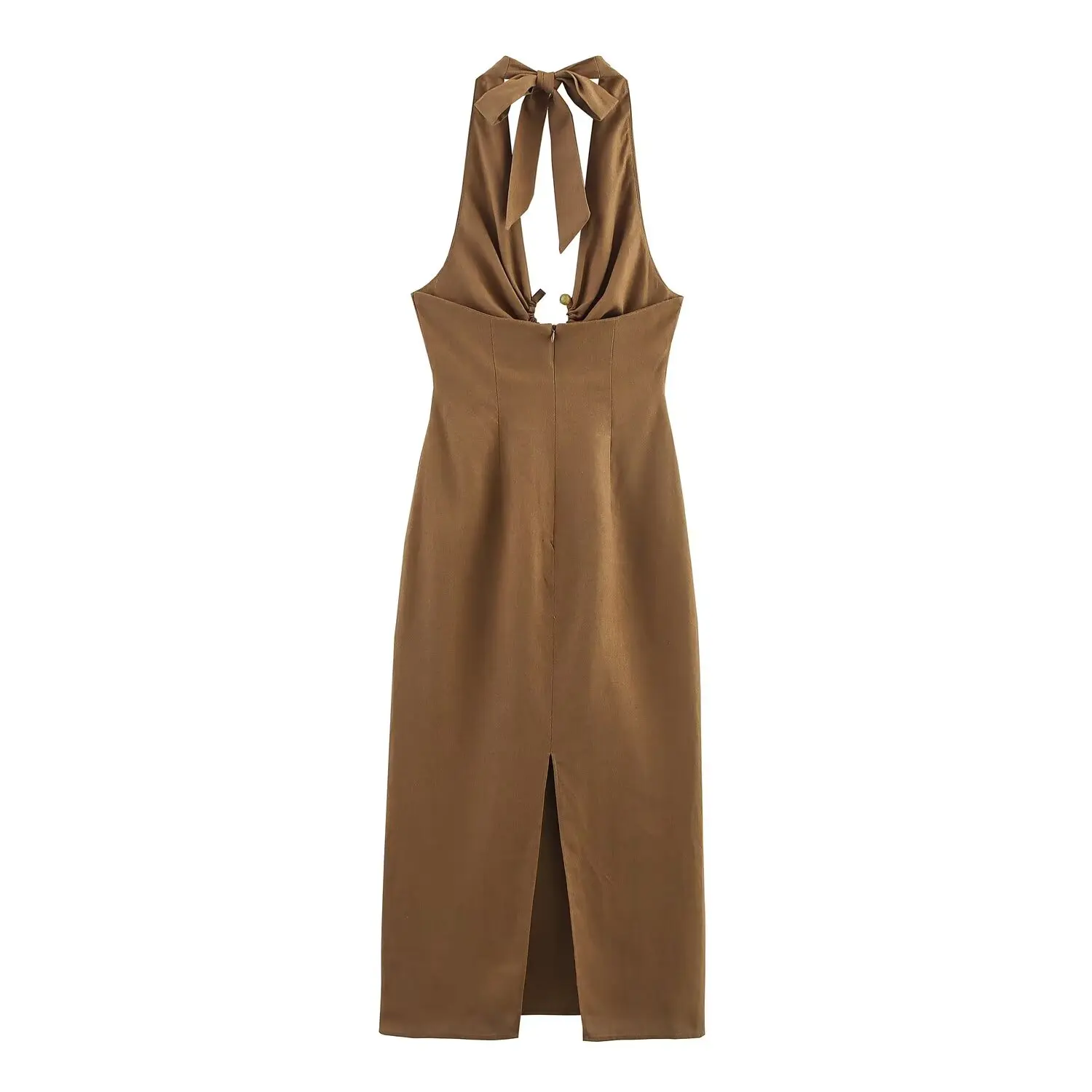 Hazel | Linen Midi Dress with Buckle Detail and Open Back