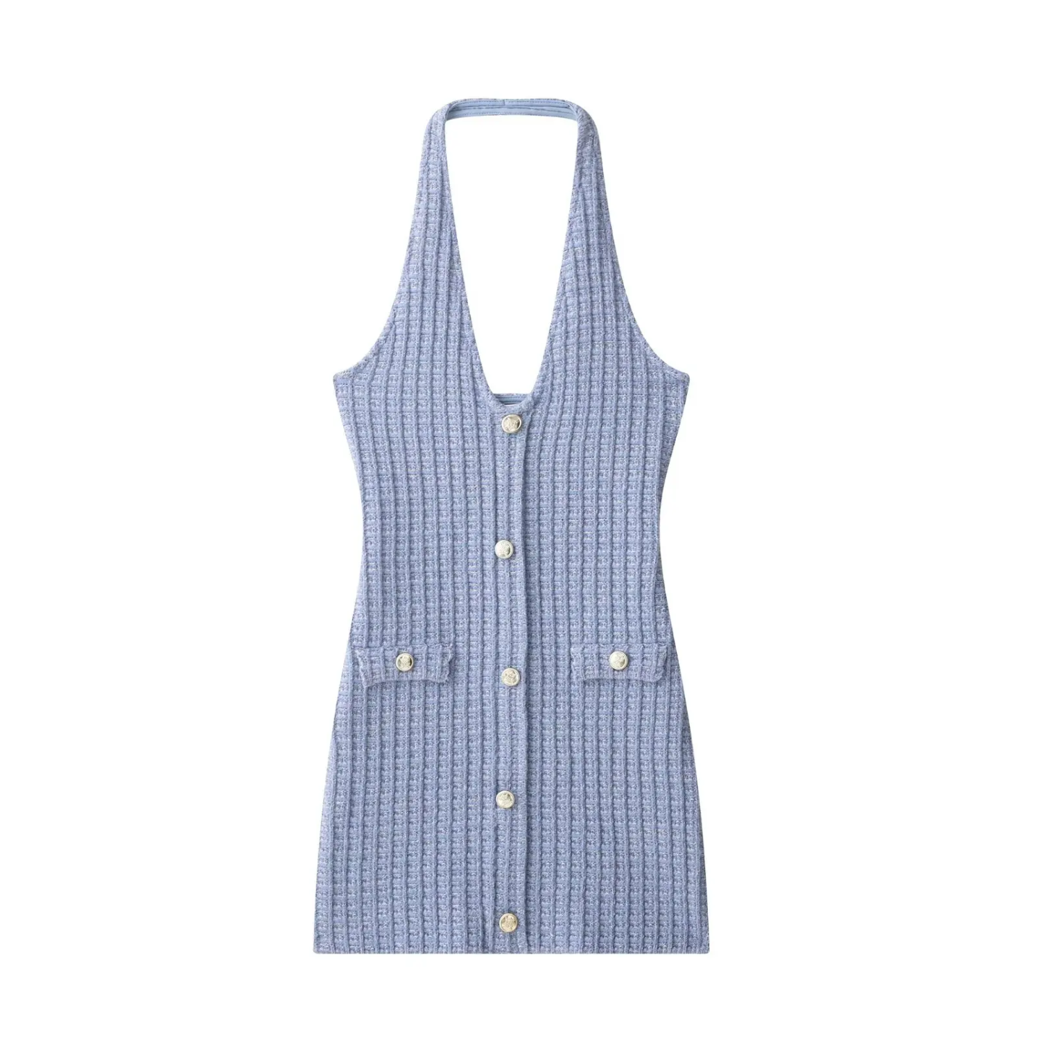 Luna | Button-Front Halter Mini Dress with an Open Back