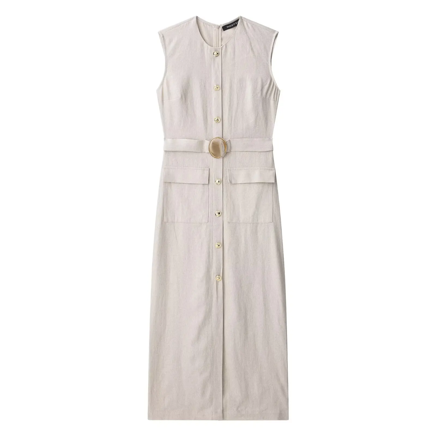 Iris | Sleeveless Linen-Blend Midi Dress with Barrel Pocket Accent