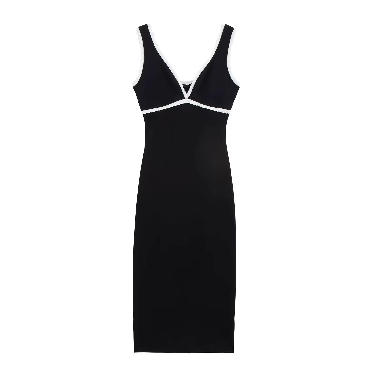 Darcy | Contrast Knit Sleeveless Midi Dress with Open Back Design