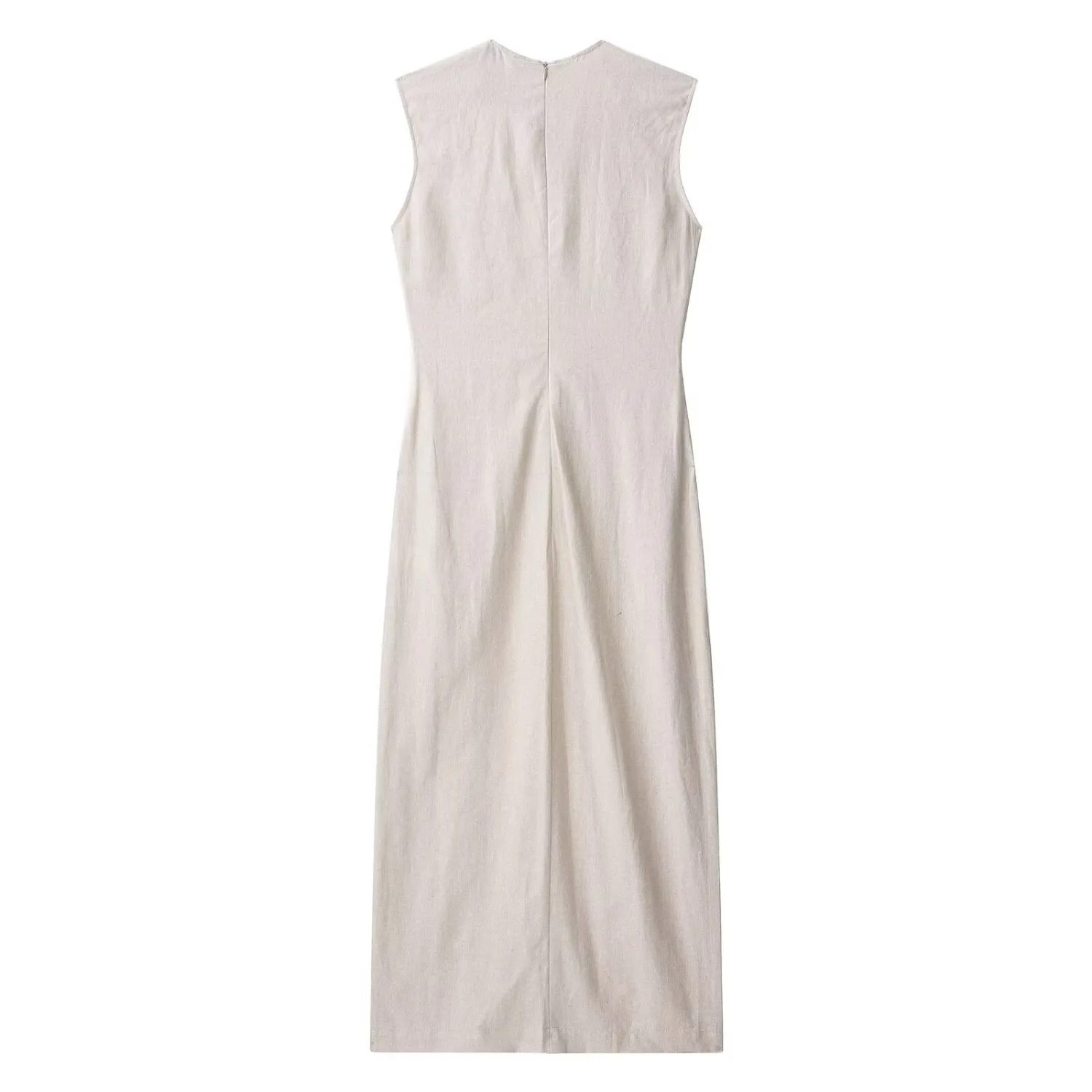 Iris | Sleeveless Linen-Blend Midi Dress with Barrel Pocket Accent