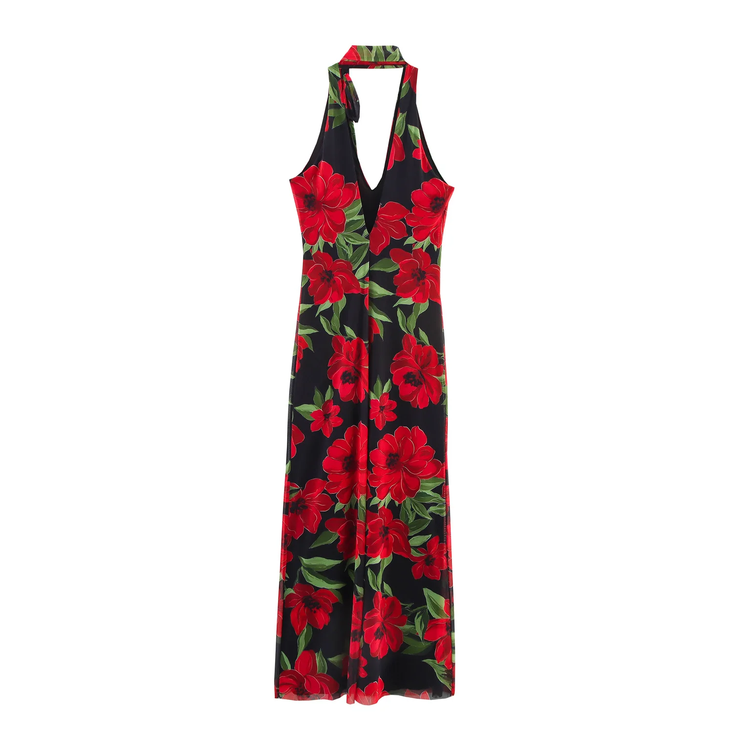 Daisy | Printed Tulle V-Neck Sleeveless Dress with Scarf Detail