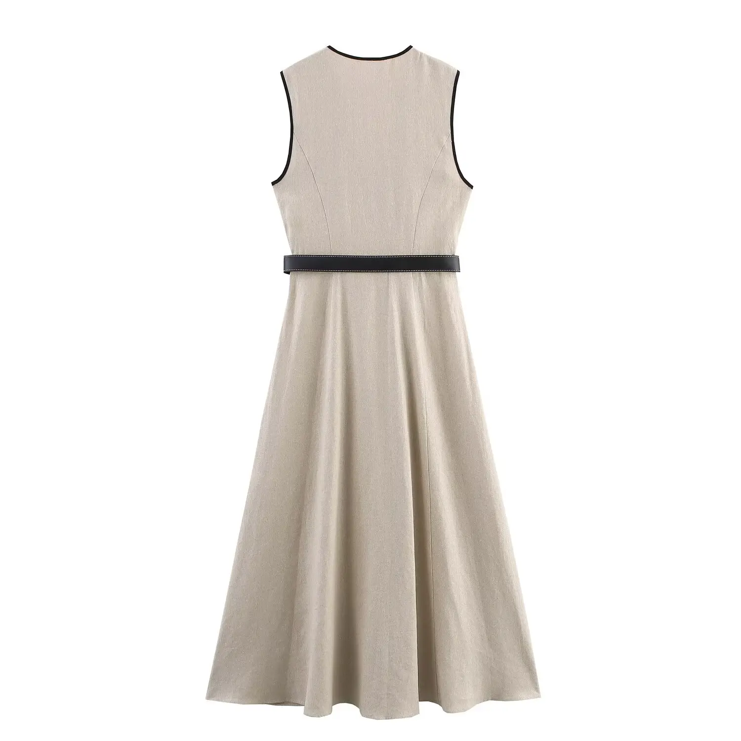 Mila | V-Neck Single-Breasted Sleeveless Midi Dress with Belt