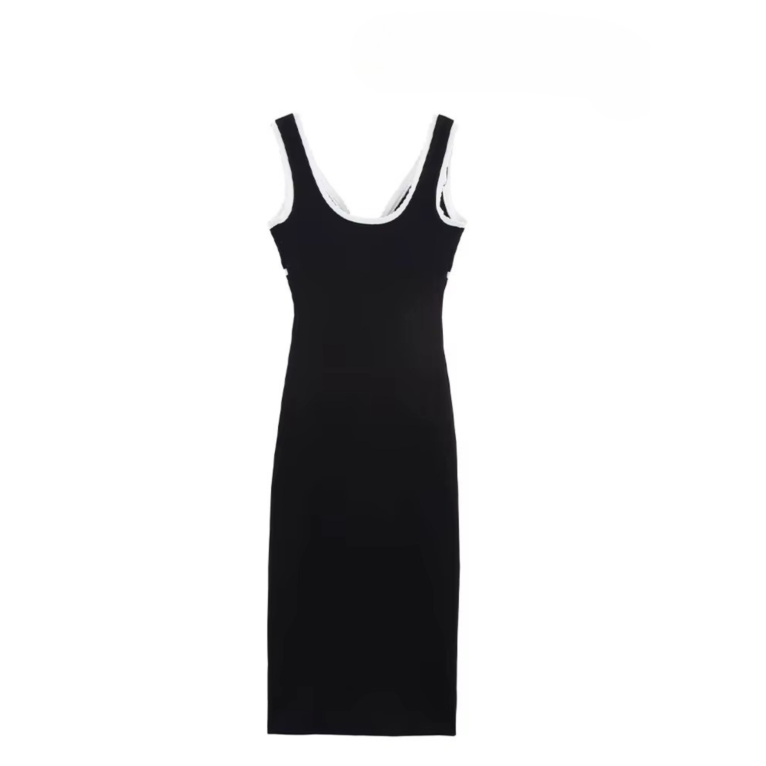 Darcy | Contrast Knit Sleeveless Midi Dress with Open Back Design