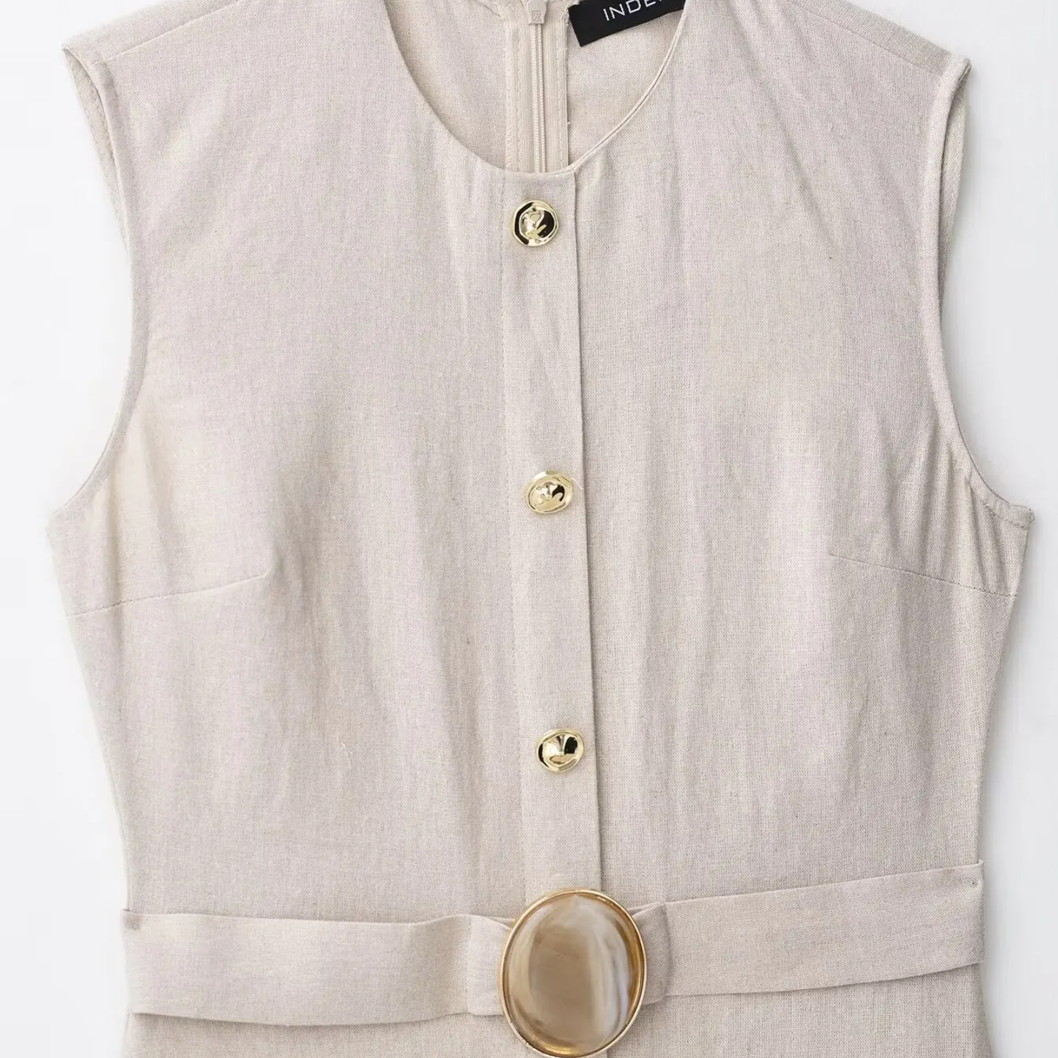 Iris | Sleeveless Linen-Blend Midi Dress with Barrel Pocket Accent