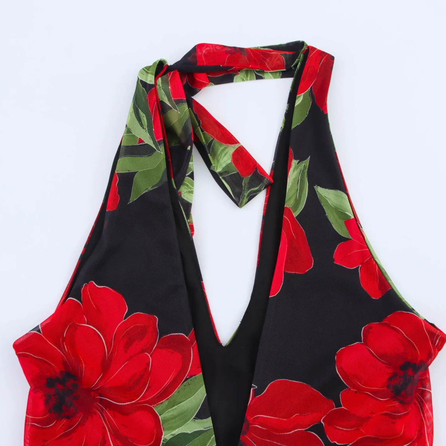 Daisy | Printed Tulle V-Neck Sleeveless Dress with Scarf Detail