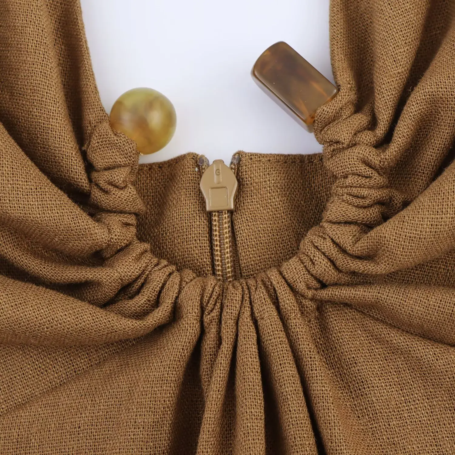 Hazel | Linen Midi Dress with Buckle Detail and Open Back